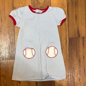 Little English Striped Baseball Dress with Red Accents